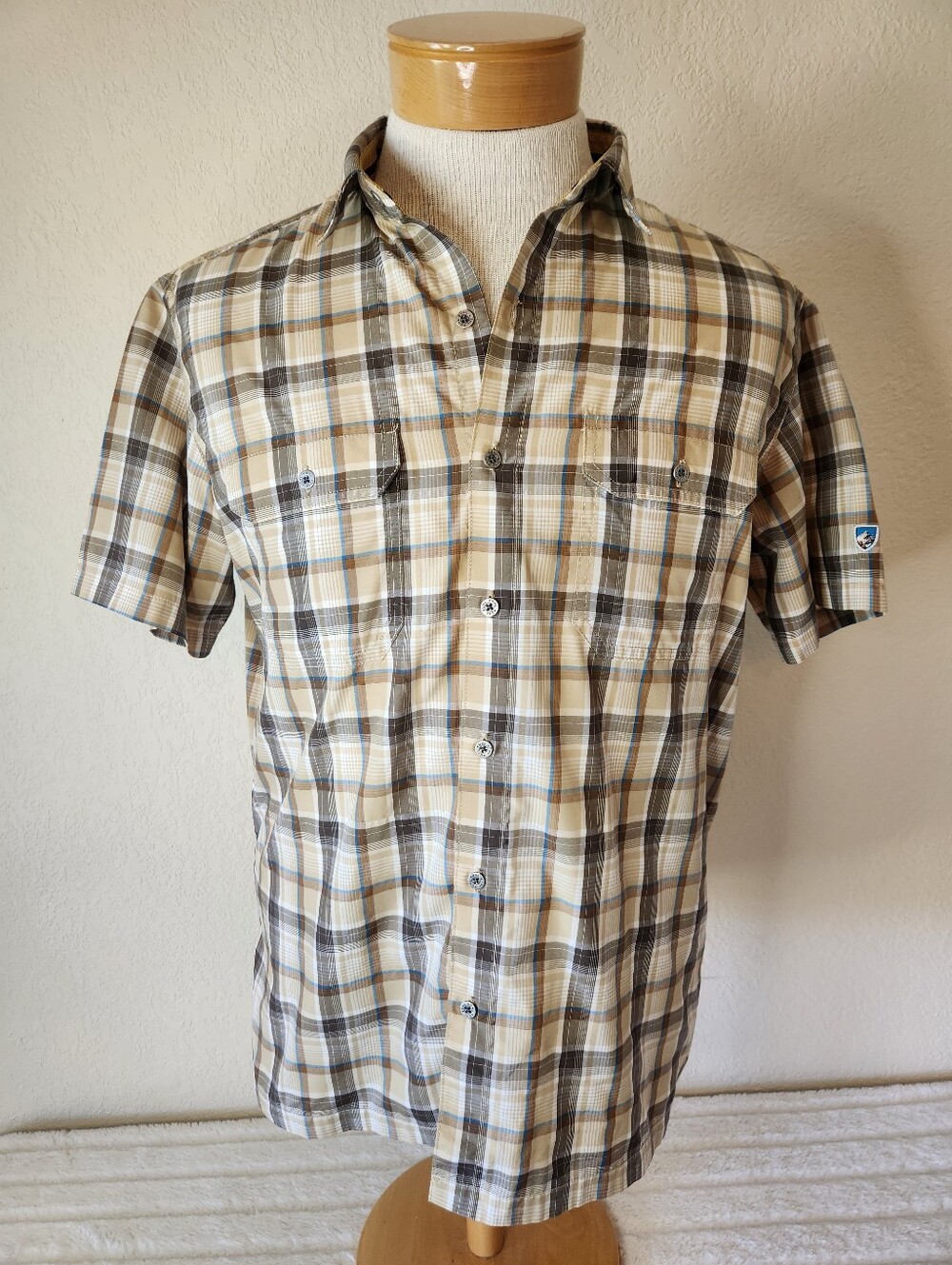 Kuhl Eluxur Plaid Front Pockets Short Sleeve Lightweight Shirt Men's Large